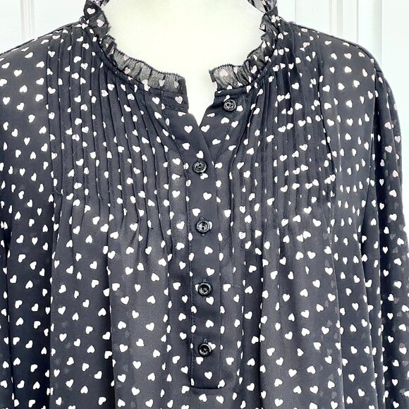 Adrianna Papell Long Sleeve Pintuck Ruffle Button Front Heart Print Blouse Sz L - Picture 8 of 13